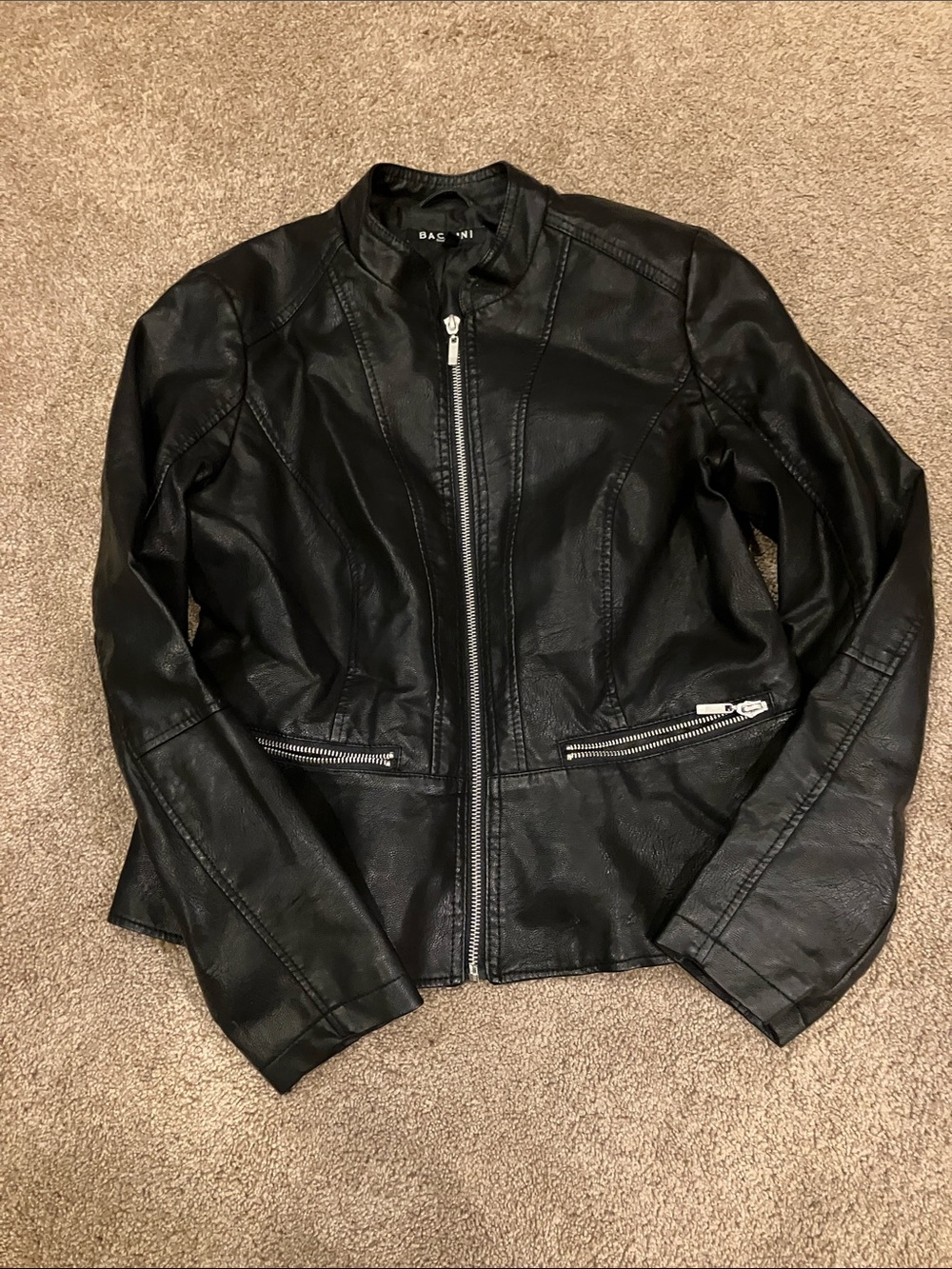 Baccini Black Faux Leather Zip-Front Jacket
